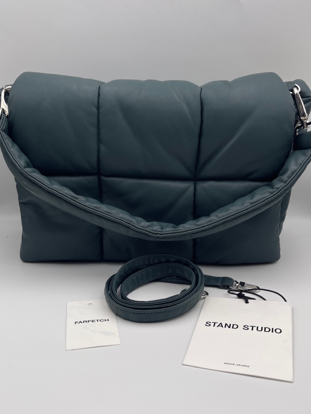 STAND STUDIO Wanda emerald green Padded Quilted Faux Leather Shoulder Bag Clutch